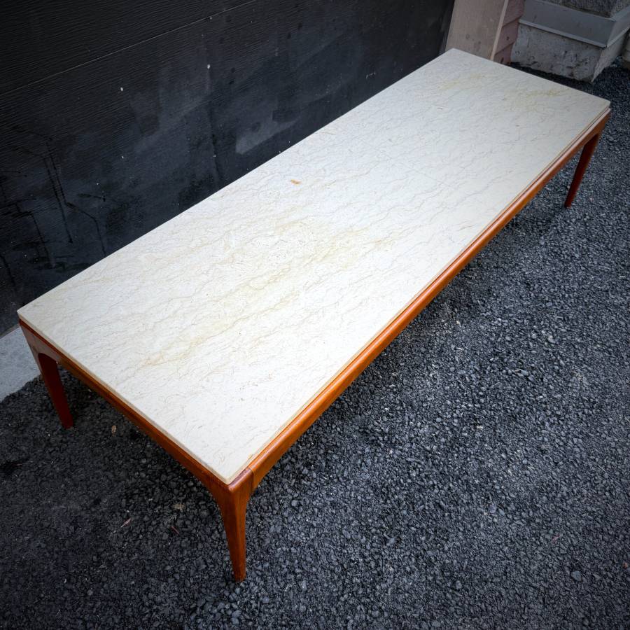 Stunning 1960s walnut and marble coffee table — photograph 5 of 7