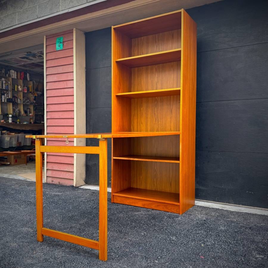Super rare danish modern teak shelving unit with drop down table — photograph 8 of 8