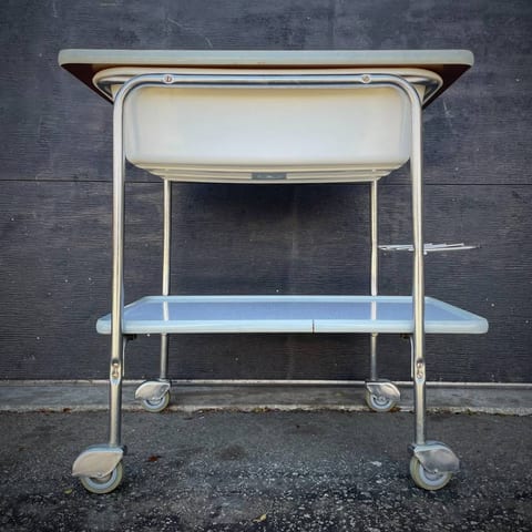Unique vintage mcm atomic bar cart with sunken ice tray