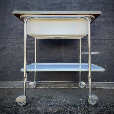 Unique vintage mcm atomic bar cart with sunken ice tray