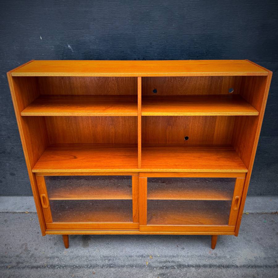 Mid century modern danish teak and glass shelving unit — photograph 4 of 7