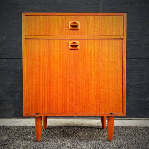 Compact danish modern teak bar cabinet