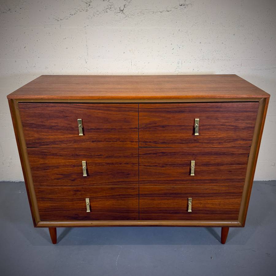 Refinished mid century modern satin walnut chest of drawers — photograph 4 of 6
