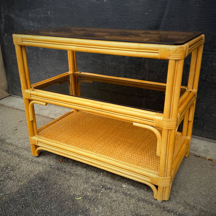 Mid century modern 70s bamboo and glass console table — photograph 5 of 5