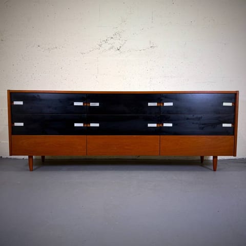 Mid century modern teak 9 drawer dresser