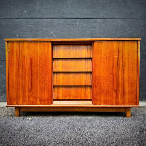 Mid century modern teak mid sized credenza sideboard