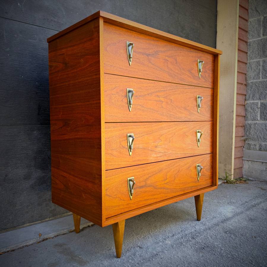 Mid century modern walnut tall boy dresser — photograph 3 of 6