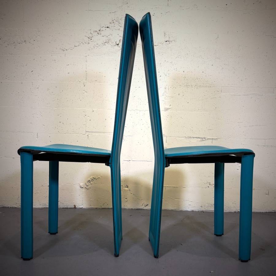 Set of 6 post modern Italian 80s teal dining chairs — photograph 6 of 7