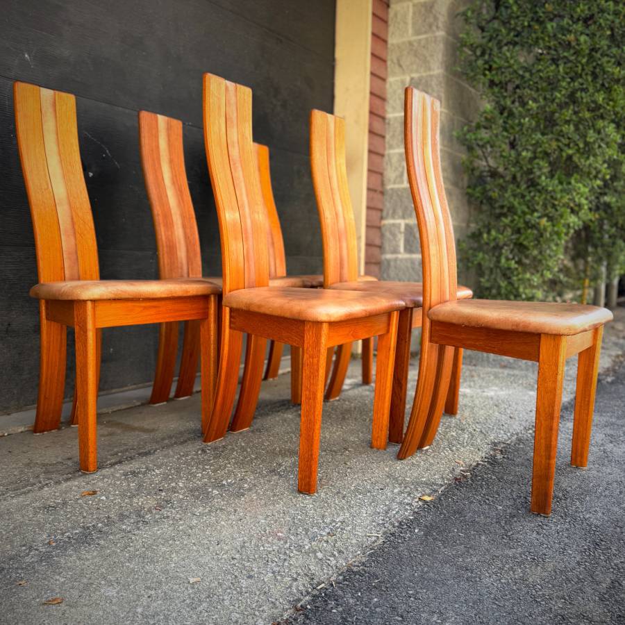 Rare set of 6 post modern danish teak dining chairs — photograph 5 of 11