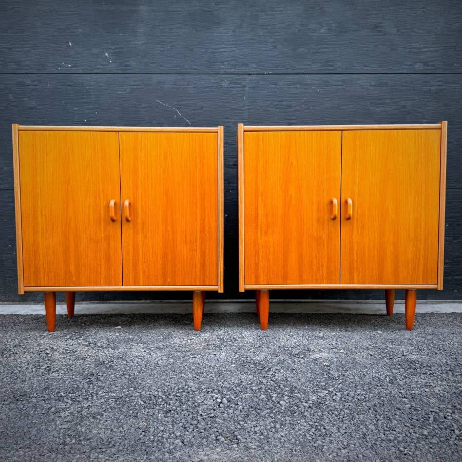 Pair of compact slim profile danish modern teak credenzas — photograph 2 of 6