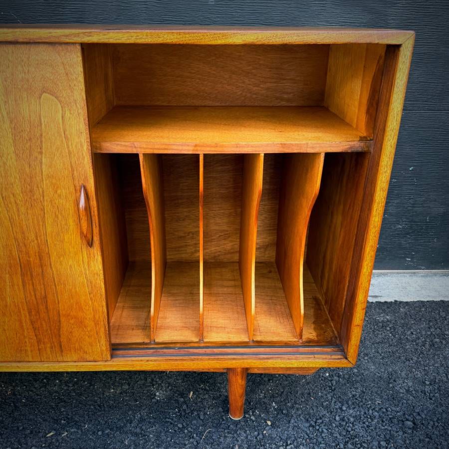 Mid century modern teak LP credenza with drop down bar — photograph 8 of 8