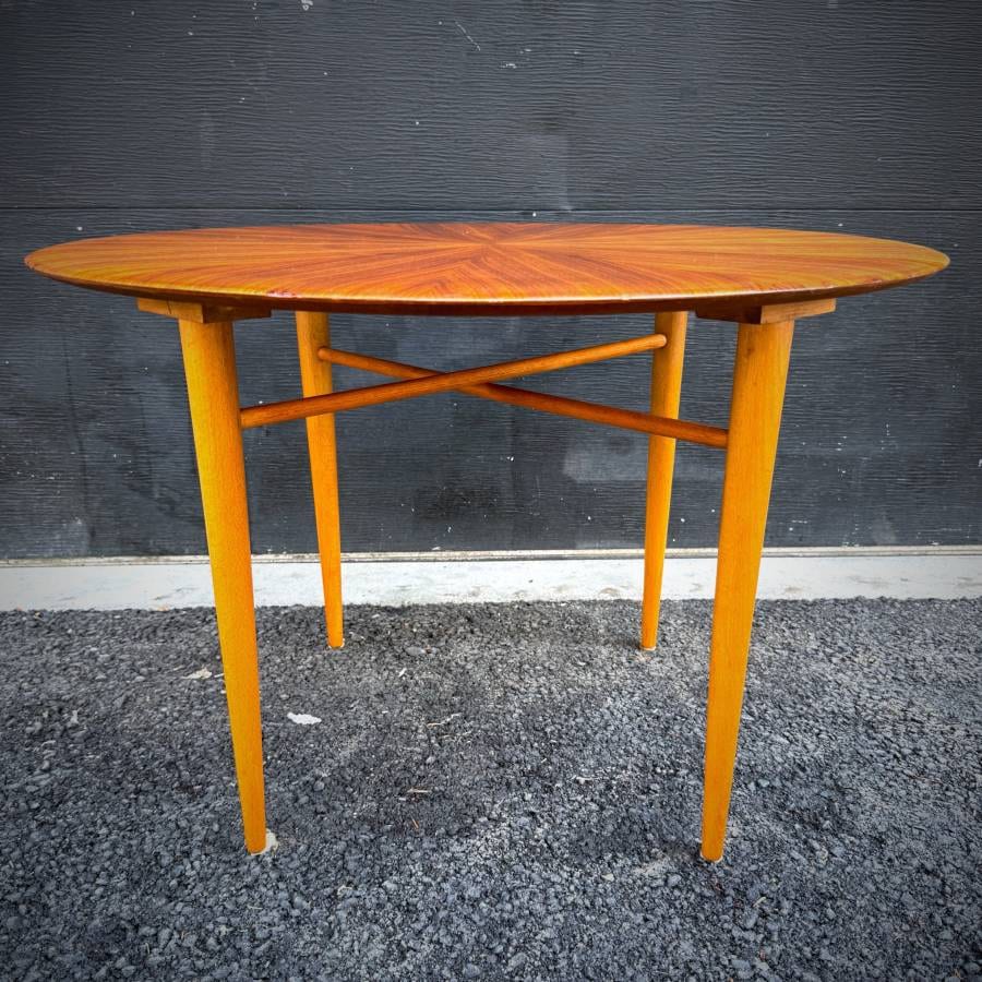 Mid century modern teak sunburst coffee table — photograph 2 of 5