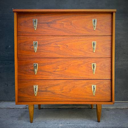 Mid century modern walnut tall boy dresser