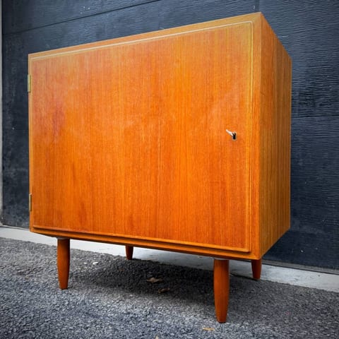 Compact danish mid century modern teak locking cabinet