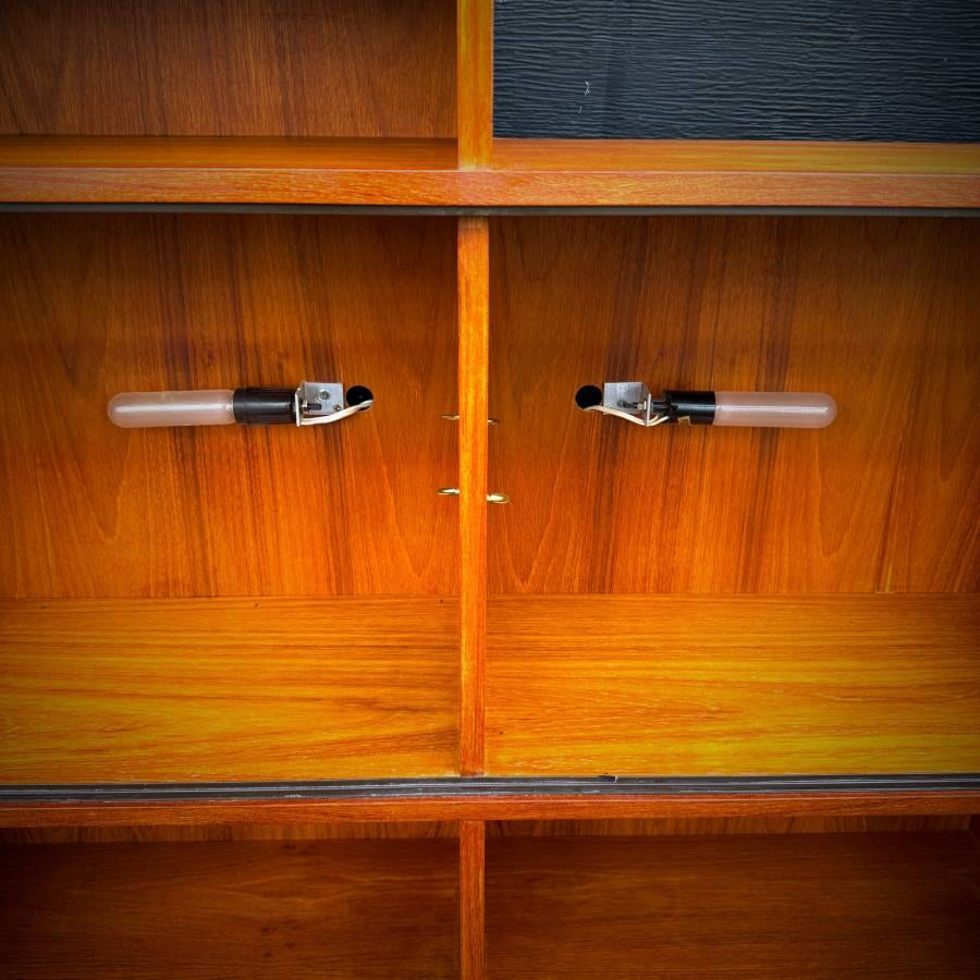 Mid century modern teak and glass asymmetrical shelving unit — photograph 7 of 7