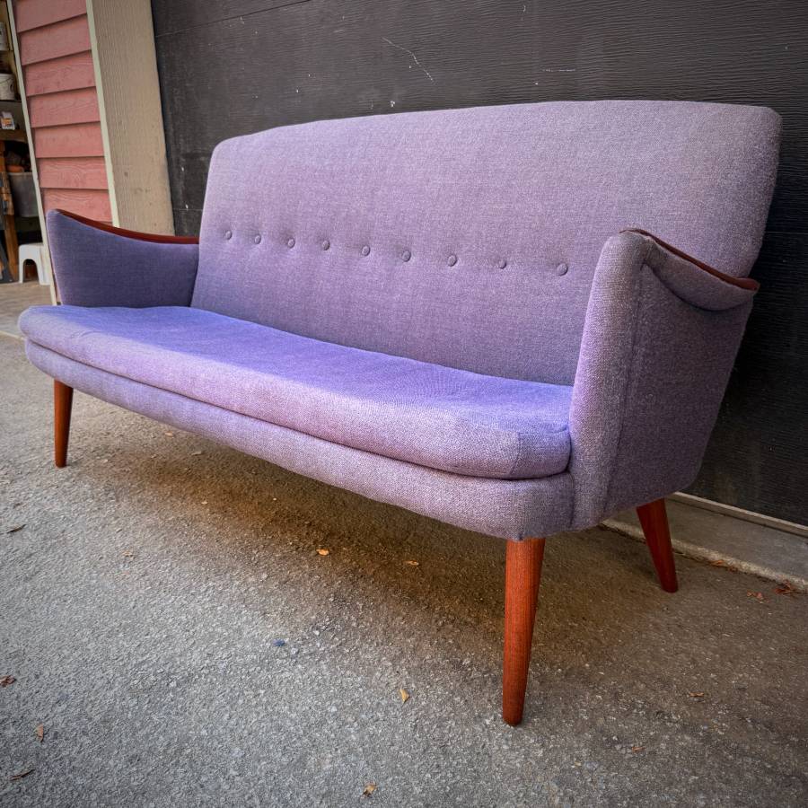 Beautiful compact danish modern couch with teak accents — photograph 3 of 8