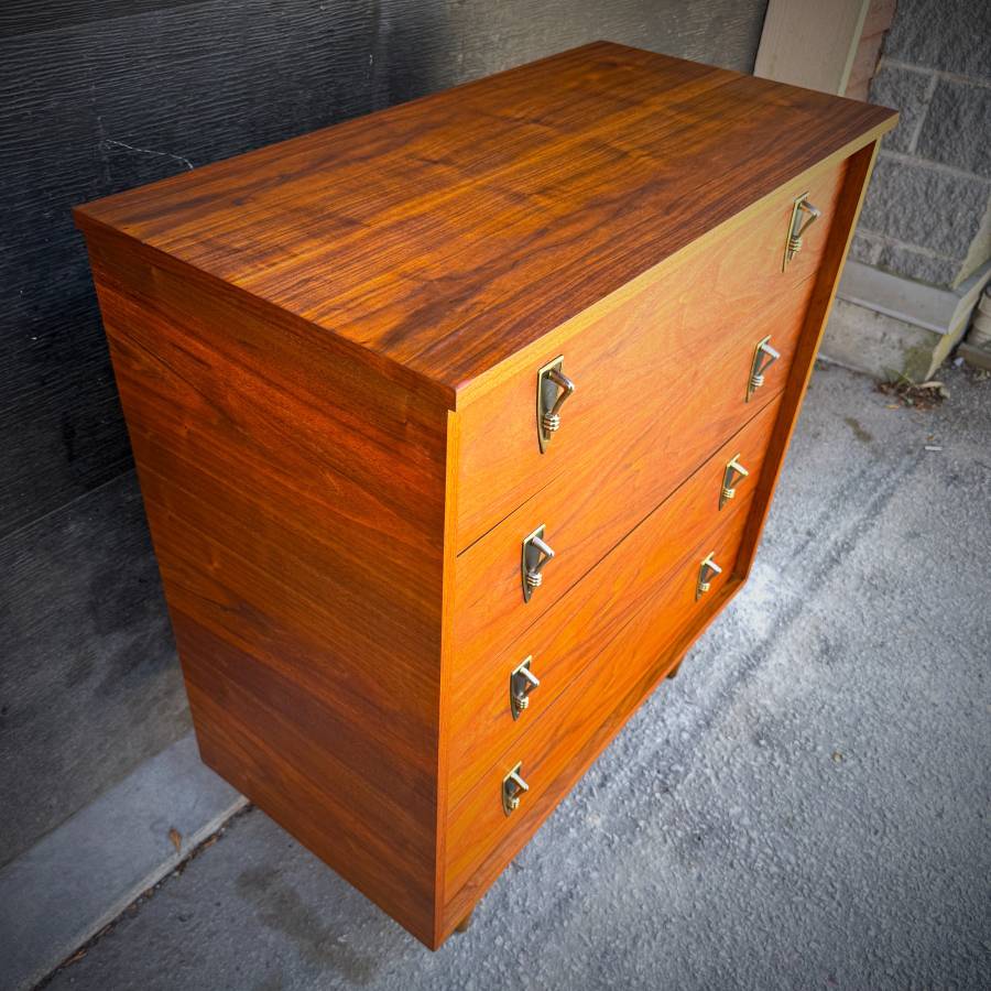 Mid century modern walnut tall boy dresser — photograph 6 of 6
