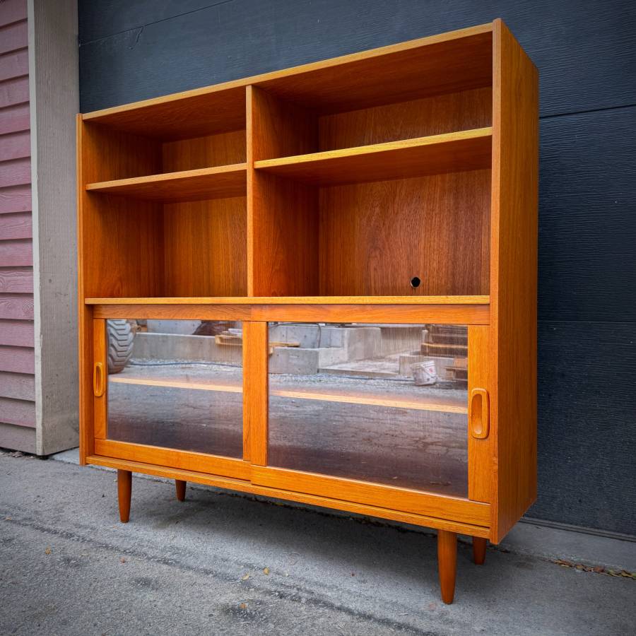 Mid century modern danish teak and glass shelving unit — photograph 2 of 7