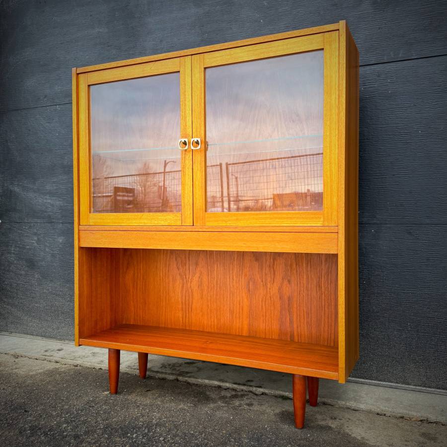 Mid century modern teak and glass shelving unit — photograph 2 of 6