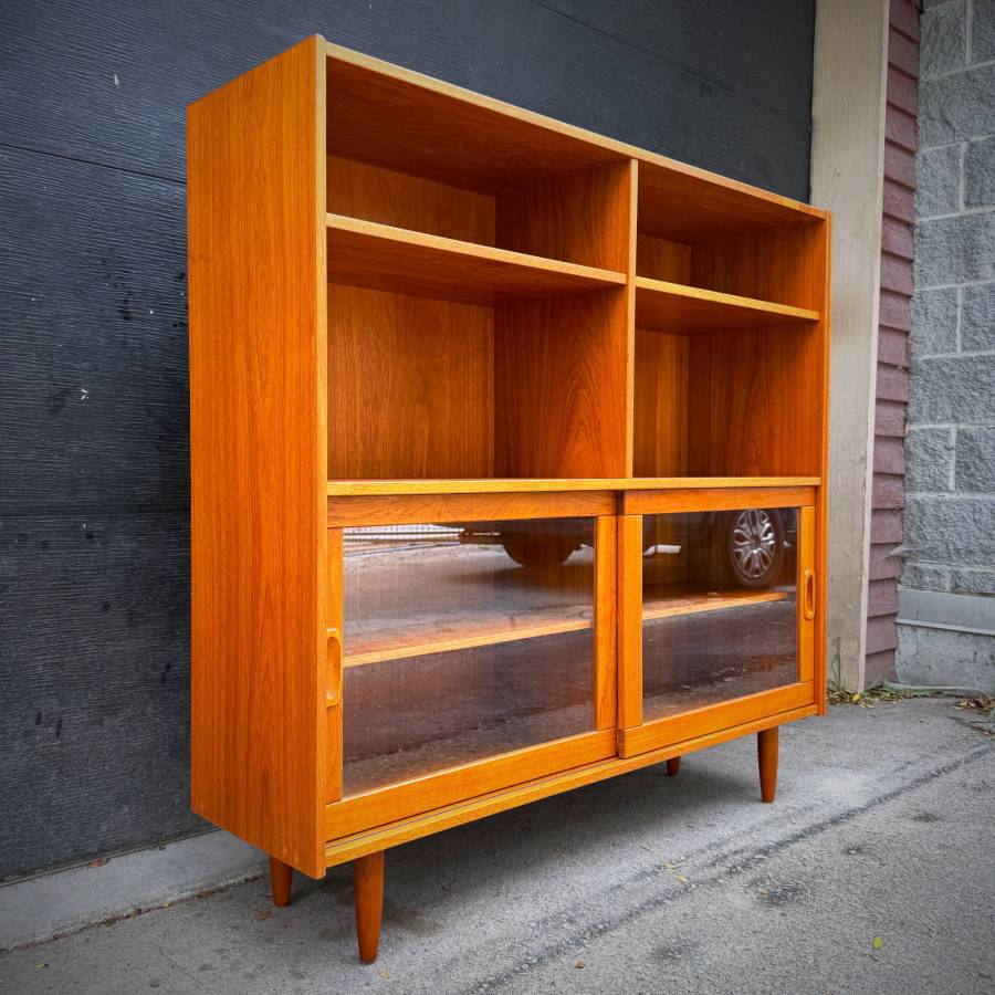 Mid century modern danish teak and glass shelving unit — photograph 3 of 7
