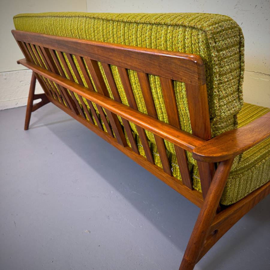 Beautiful mid century modern teak and wool sofa — photograph 6 of 10
