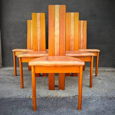 Rare set of 6 post modern danish teak dining chairs