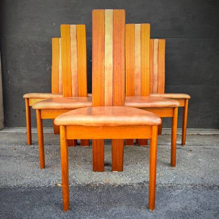 Rare set of 6 post modern danish teak dining chairs