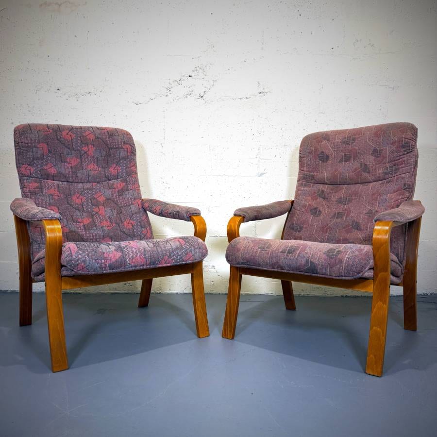 Pair of danish modern teak bentwood lounge chairs — photograph 8 of 9
