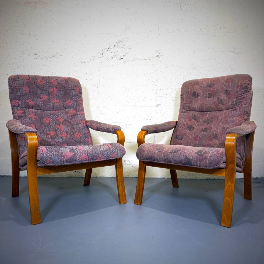 Pair of danish modern teak bentwood lounge chairs — photograph 8 of 9