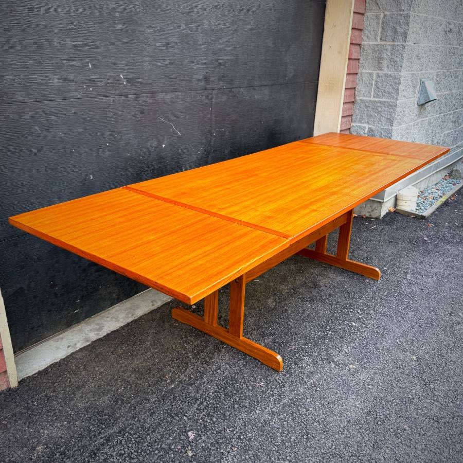 Danish mid century modern trestle leg dining table — photograph 8 of 9