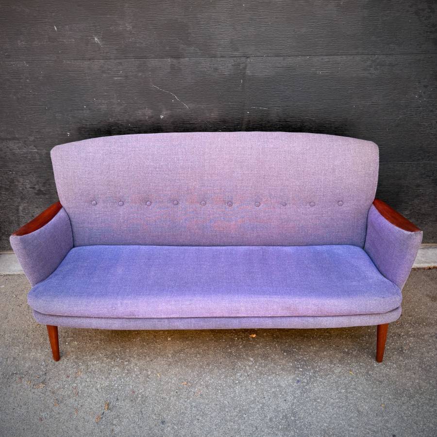 Beautiful compact danish modern couch with teak accents — photograph 4 of 8