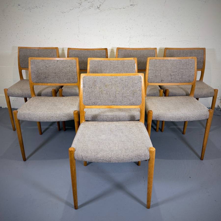 Rare set of 8 J.L. Moller danish modern dining chairs — photograph 7 of 11