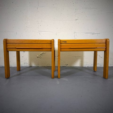 Compact mcm vintage teak and oak bedside tables