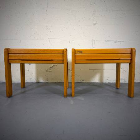 Compact mcm vintage teak and oak bedside tables