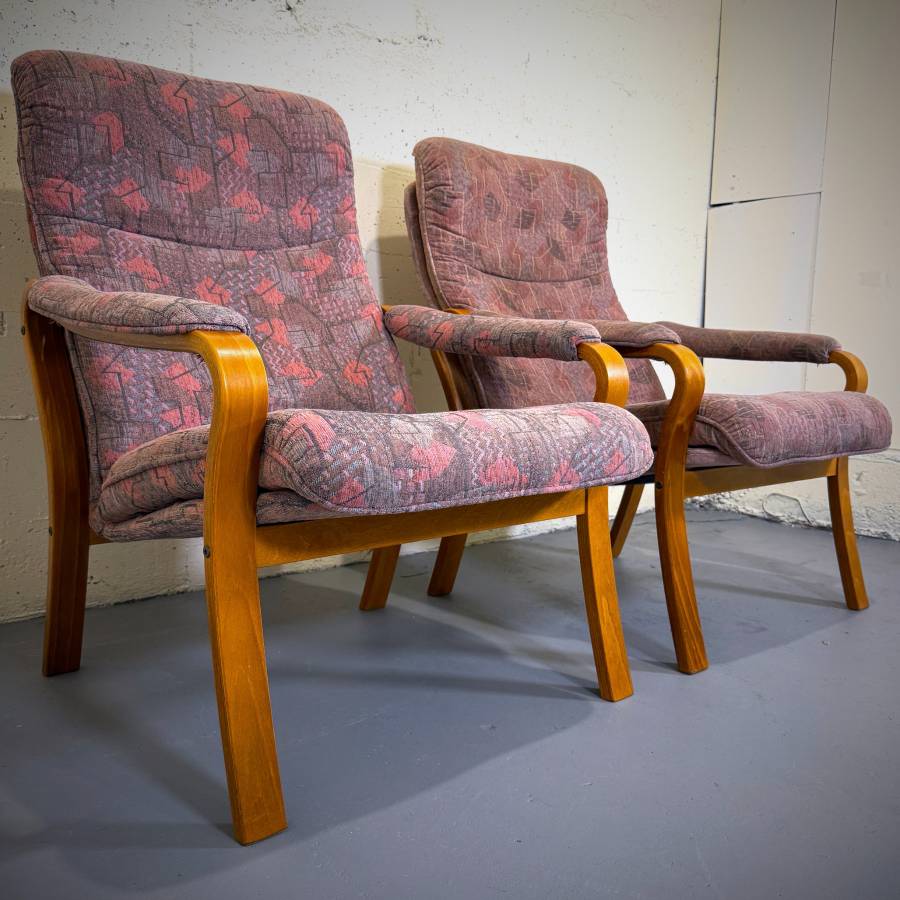 Pair of danish modern teak bentwood lounge chairs — photograph 2 of 9
