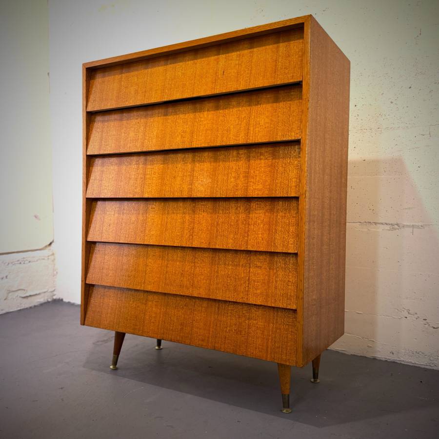 Mid century modern mahogany 6 drawer tall boy dresser — photograph 6 of 6