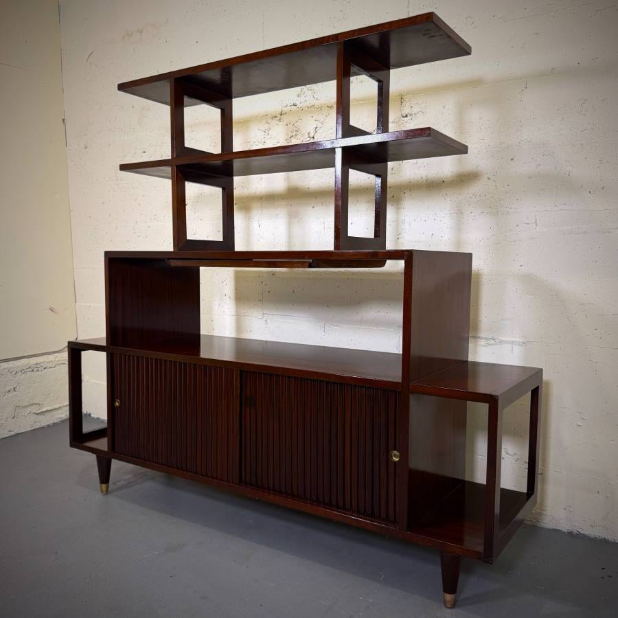 Super rare mid century modern mahogany room divider by Honderich — photograph 4 of 8