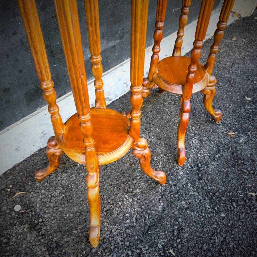 Rare pair of vintage solid mahogany plant stands — photograph 4 of 5