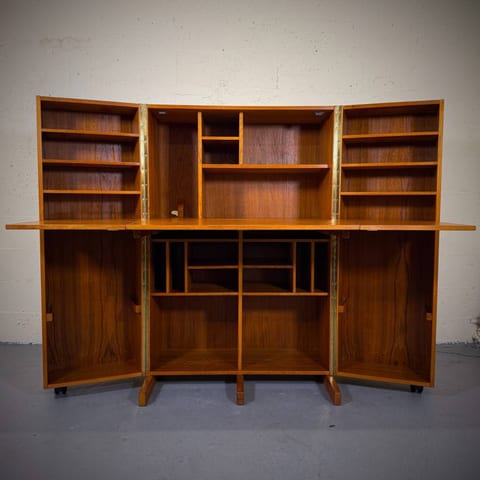 Rare 'Magic Box' fold out danish teak desk by Nils Erik Glasdam