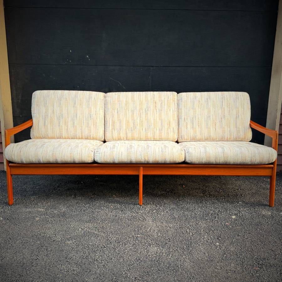 Danish modern teak 3 seater sofa couch — photograph 4 of 9