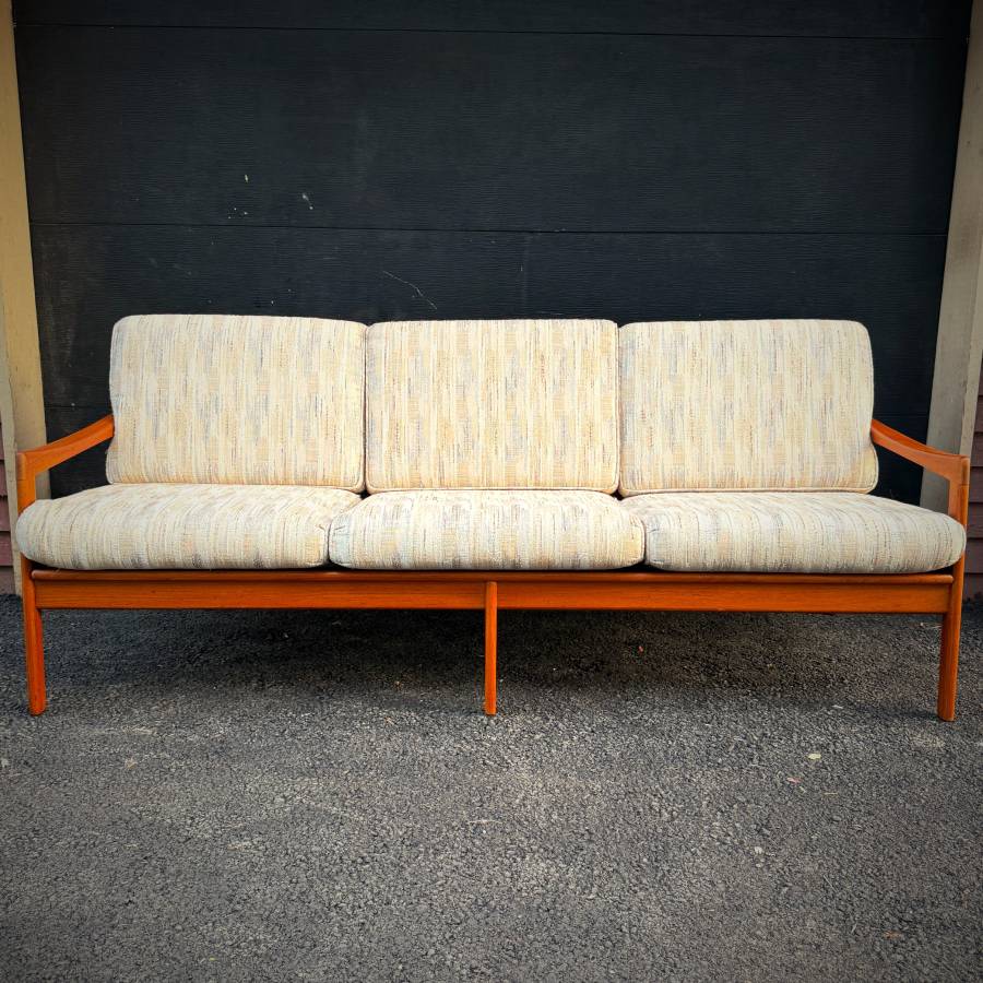 Danish modern teak 3 seater sofa couch — photograph 4 of 9