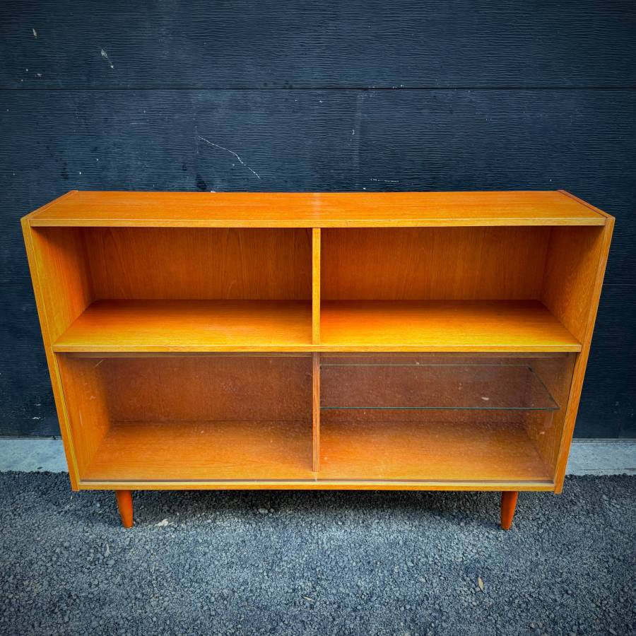 Mid century modern teak and glass credenza with lights — photograph 4 of 6