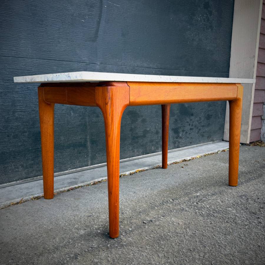 Mid century modern teak and marble coffee table — photograph 2 of 6