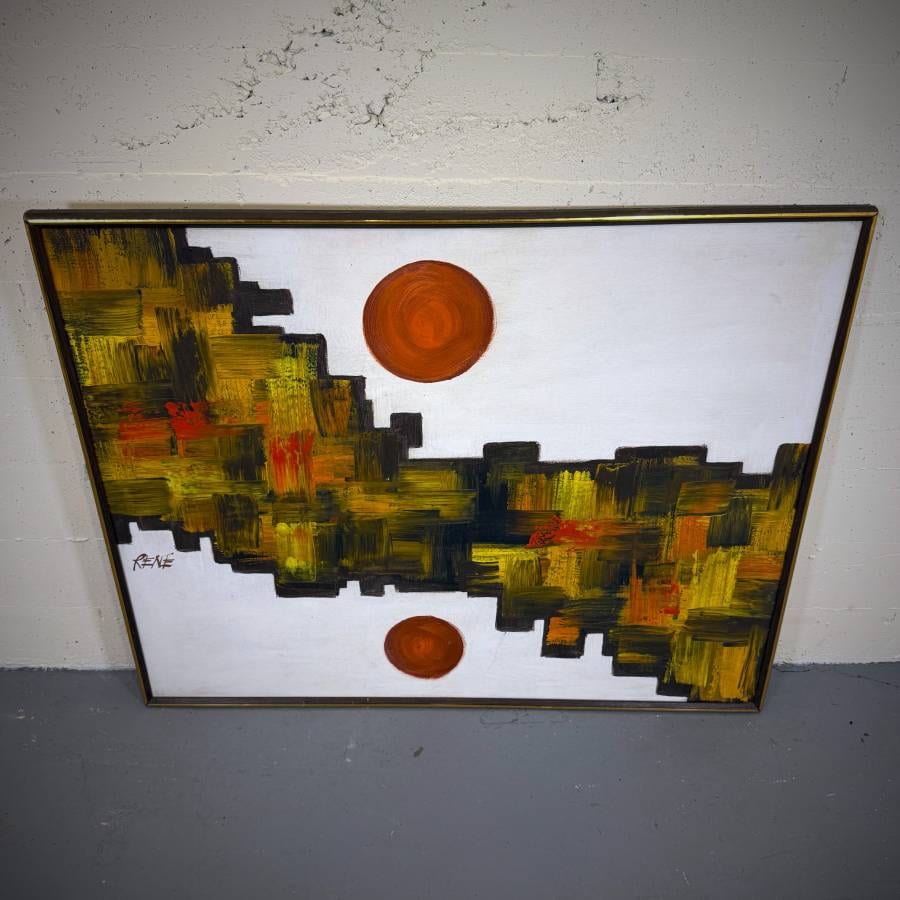 Large sized mid century modern original vintage abstract painting — photograph 2 of 5