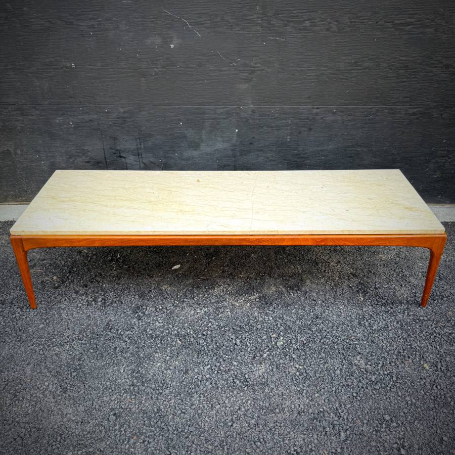 Stunning 1960s walnut and marble coffee table — photograph 4 of 7