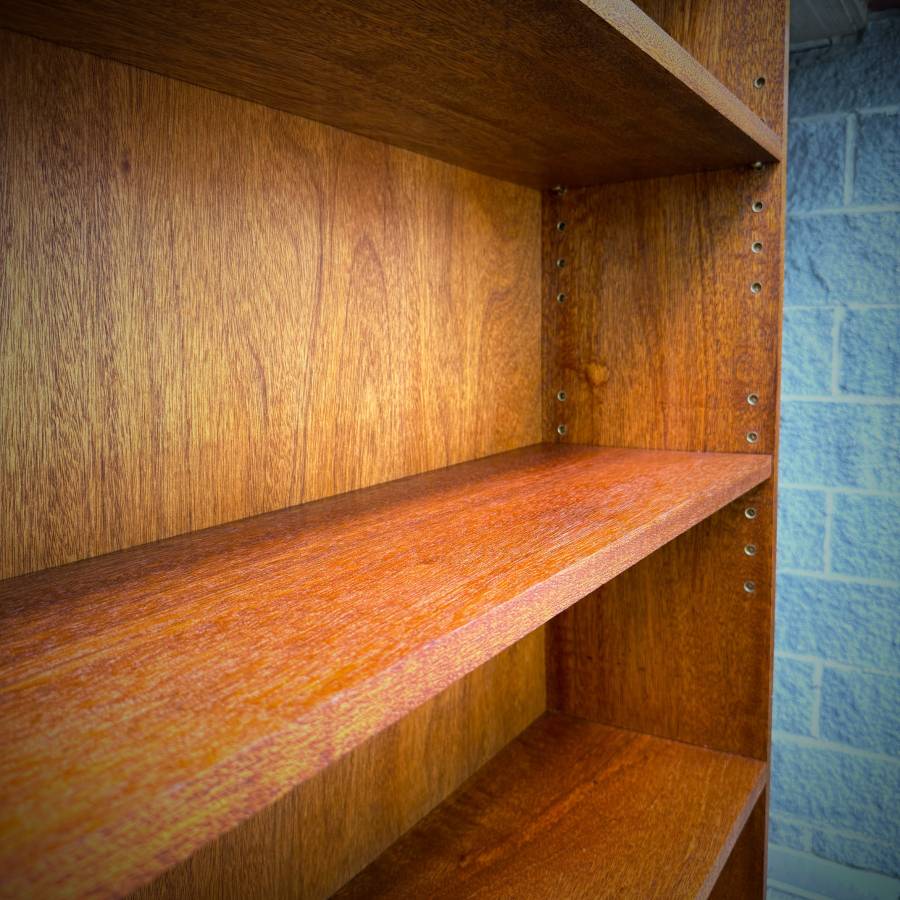 Rare solid mahogany mid century modern shelving unit — photograph 5 of 6