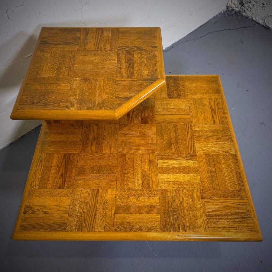 Mid century modern oak two tier side table — photograph 4 of 5