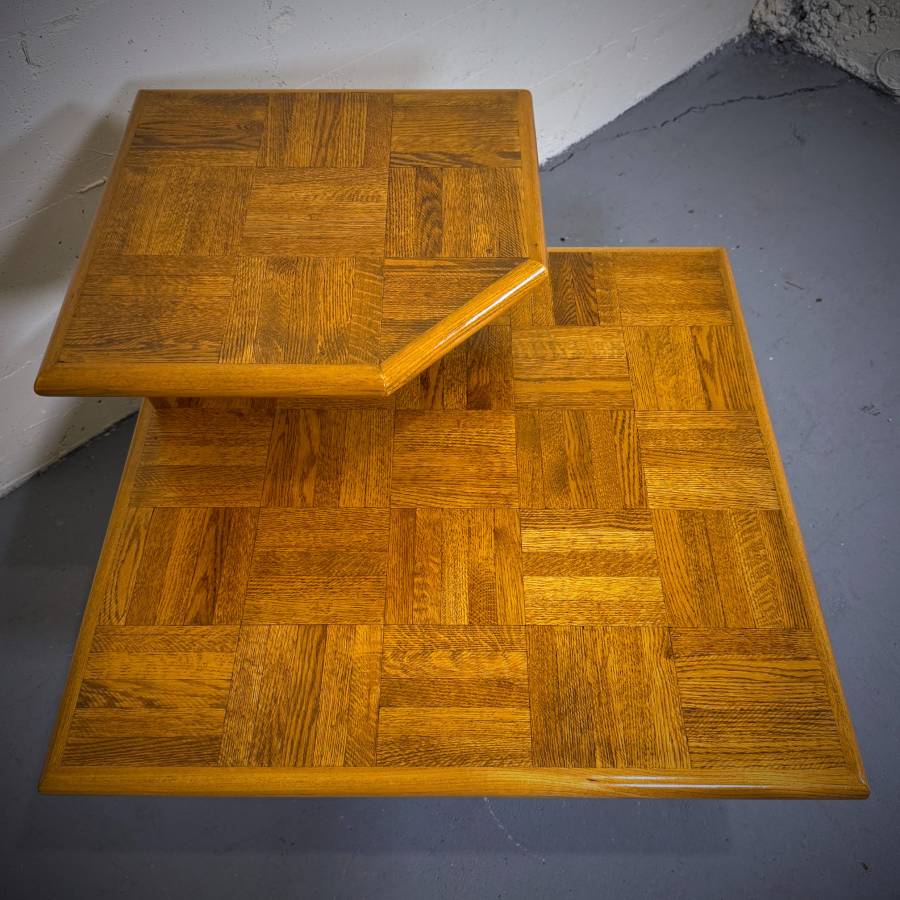 Mid century modern oak two tier side table — photograph 4 of 5