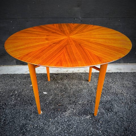 Mid century modern teak sunburst coffee table