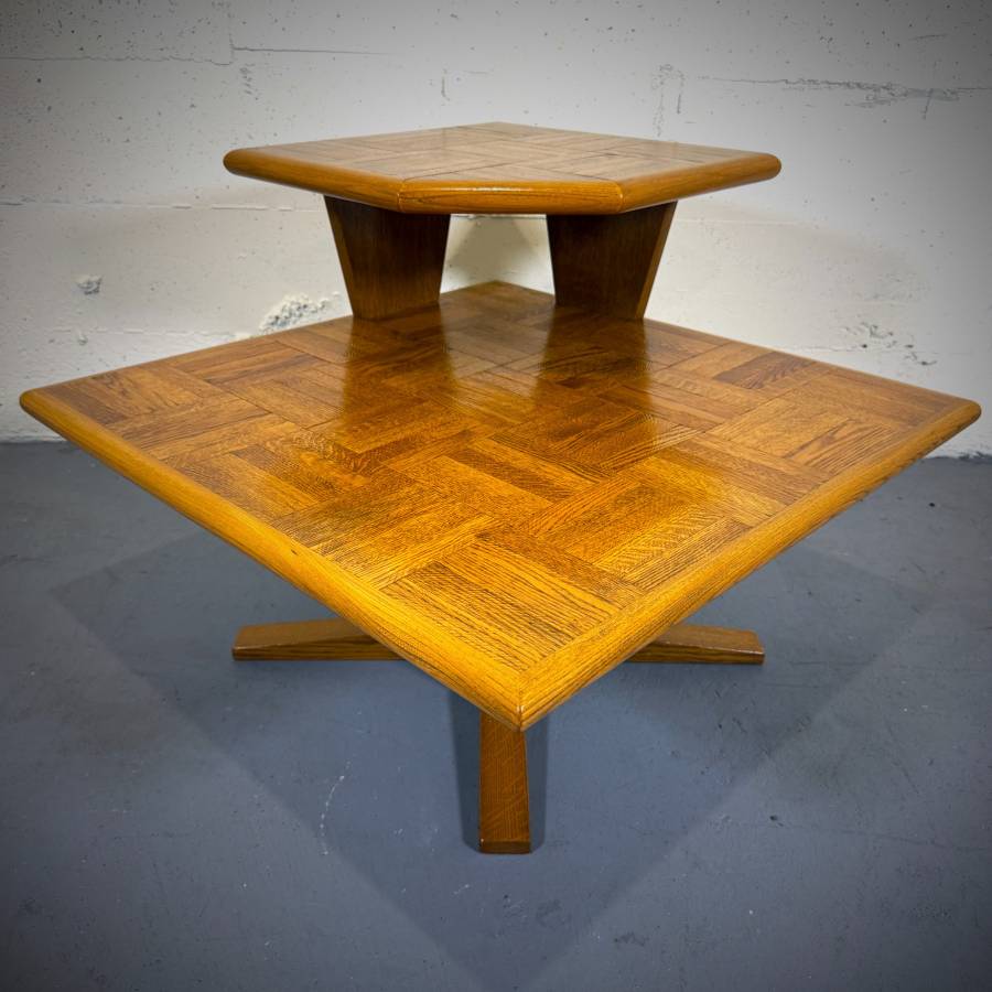Mid century modern oak two tier side table — photograph 2 of 5
